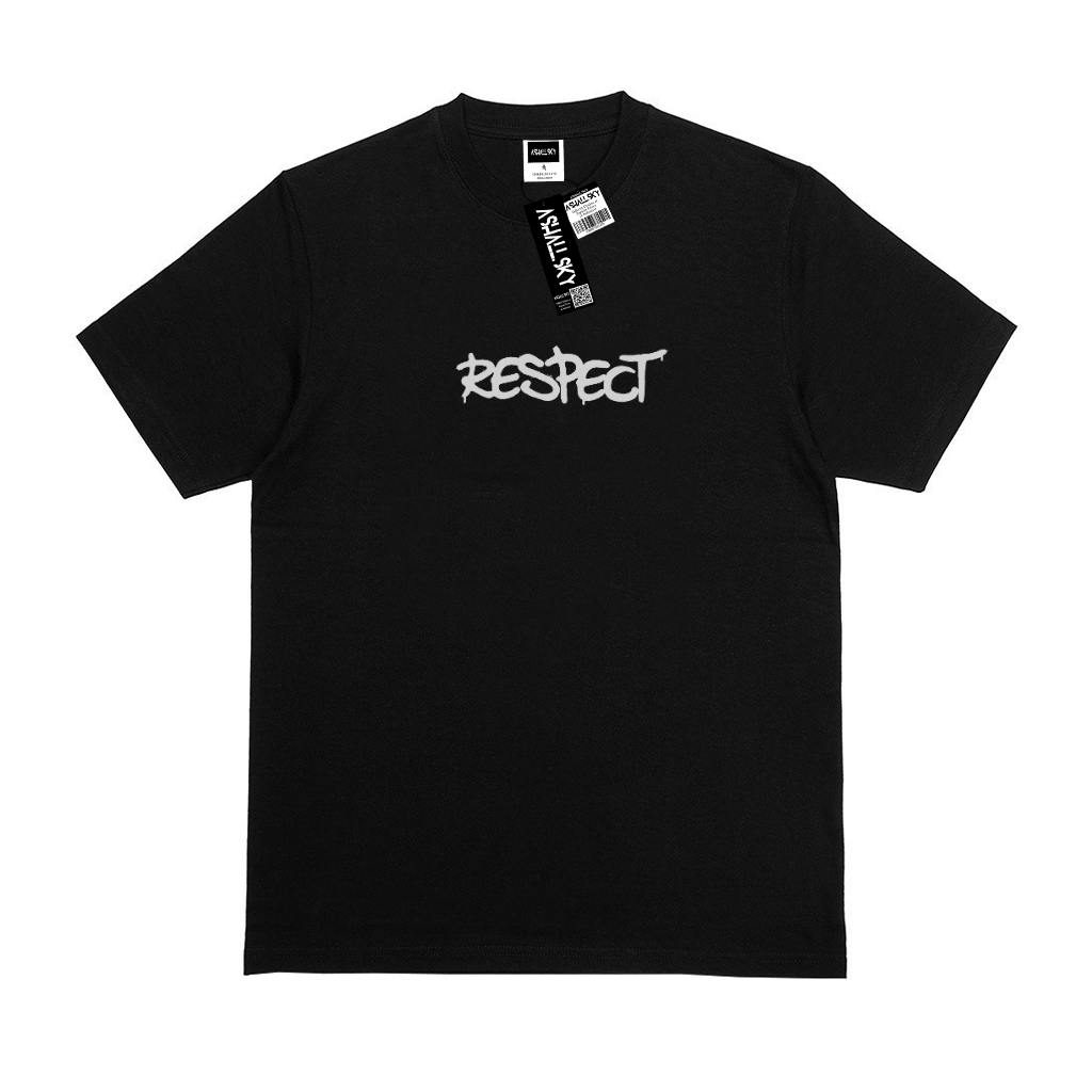 Ashall.sky Baju Kaos Distro Regular Respect Simple Hitam Lengan Pendek Terbaru Pakaian Pria Wanita U