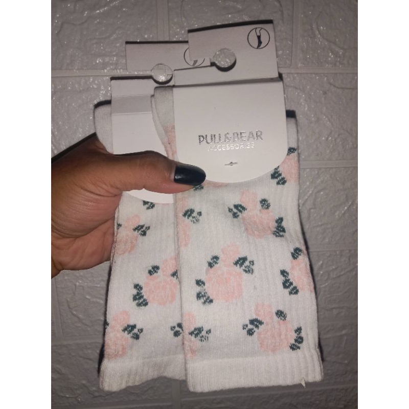 Kaos Kaki Pria Panjang pull&bear original putih corak bunga model korea hype