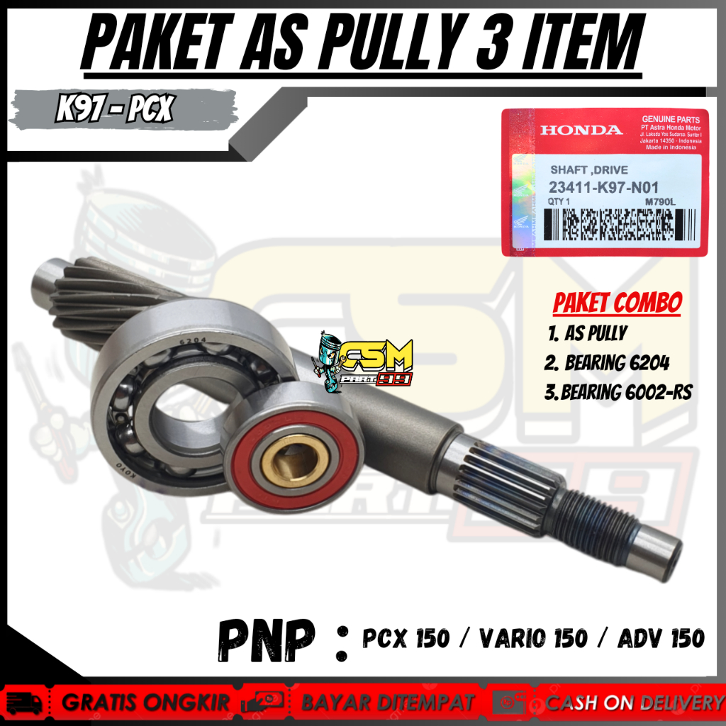 PAKE 3ITEM K97 AS PULLY PCX + BEARING 6204 + LAHAR BAK CVT 6002 KUNINGAN PCX 150 / ADV 150