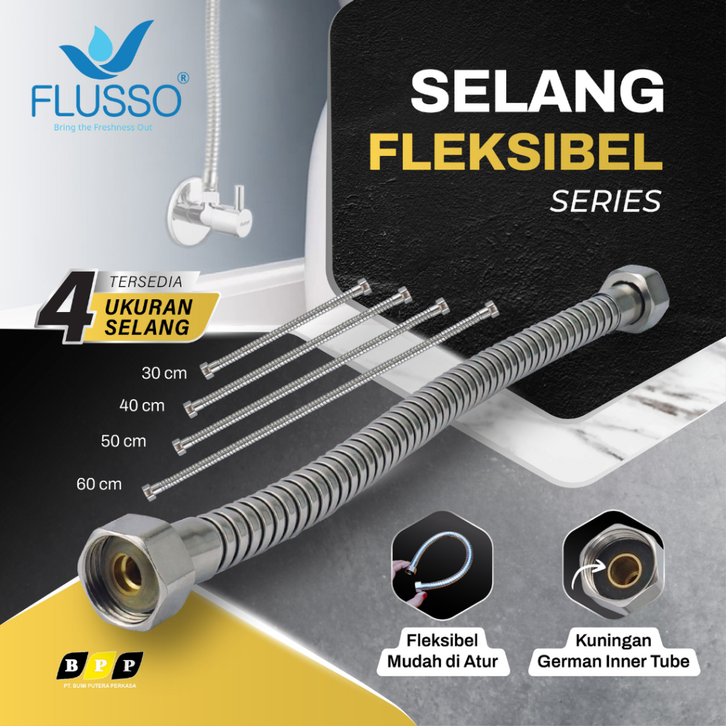 Selang Fleksibel Sambungan Air Drat 1/2 Stainless FLUSSO | Selang Sambungan Water Heater | 792