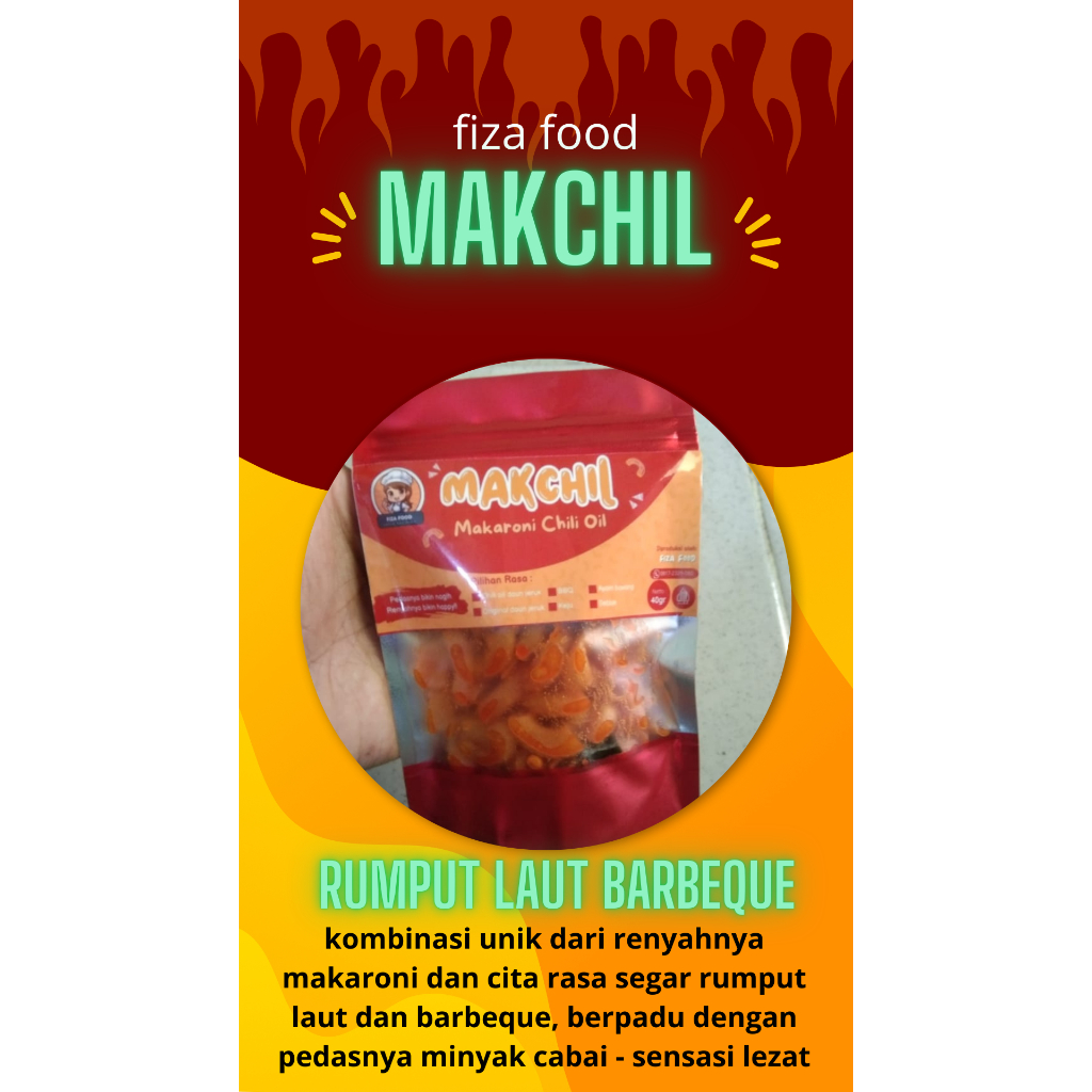 

Makaroni Chili Oil 40 gram Rasa Rumput laut barbeque