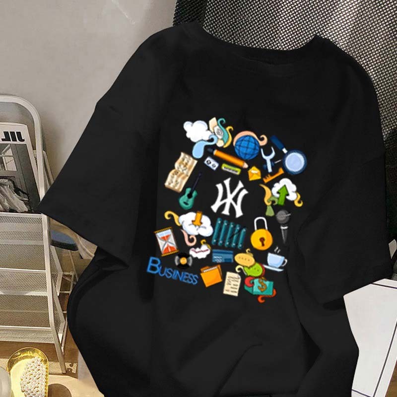 Cetakan huruf NY dopamin kapas murni T-Shirt 100% Cotton|baju oversize wanita|Kaos Oversize Wanita|K