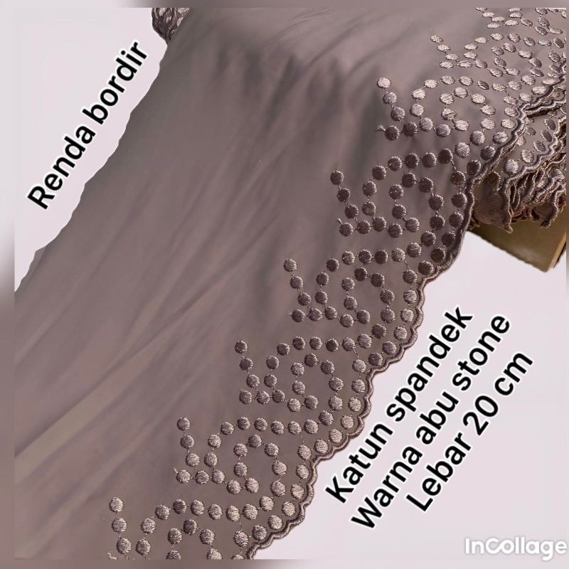 PER METER RENDA KATUN SPANDEX LEBAR 20CM WARNA ABU STONE