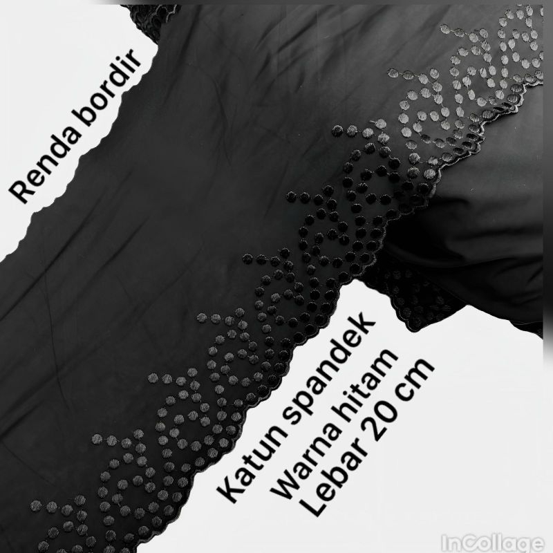 PER METER RENDA KATUN SPANDEX LEBAR 20CM WARNA HITAM
