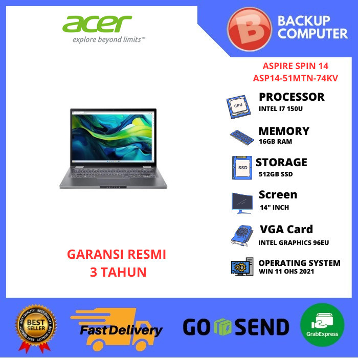 LAPTOP ACER ASPIRE 14 ASP14-51MTN-74KV INTEL I7-150U 16GB RAM