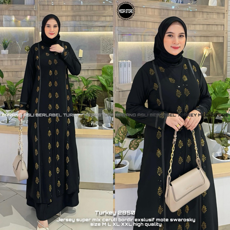 GAMIS HITAM ABAYA PREMIUM MOTIF CERUTI BORDIR MOTE SWAROSKY