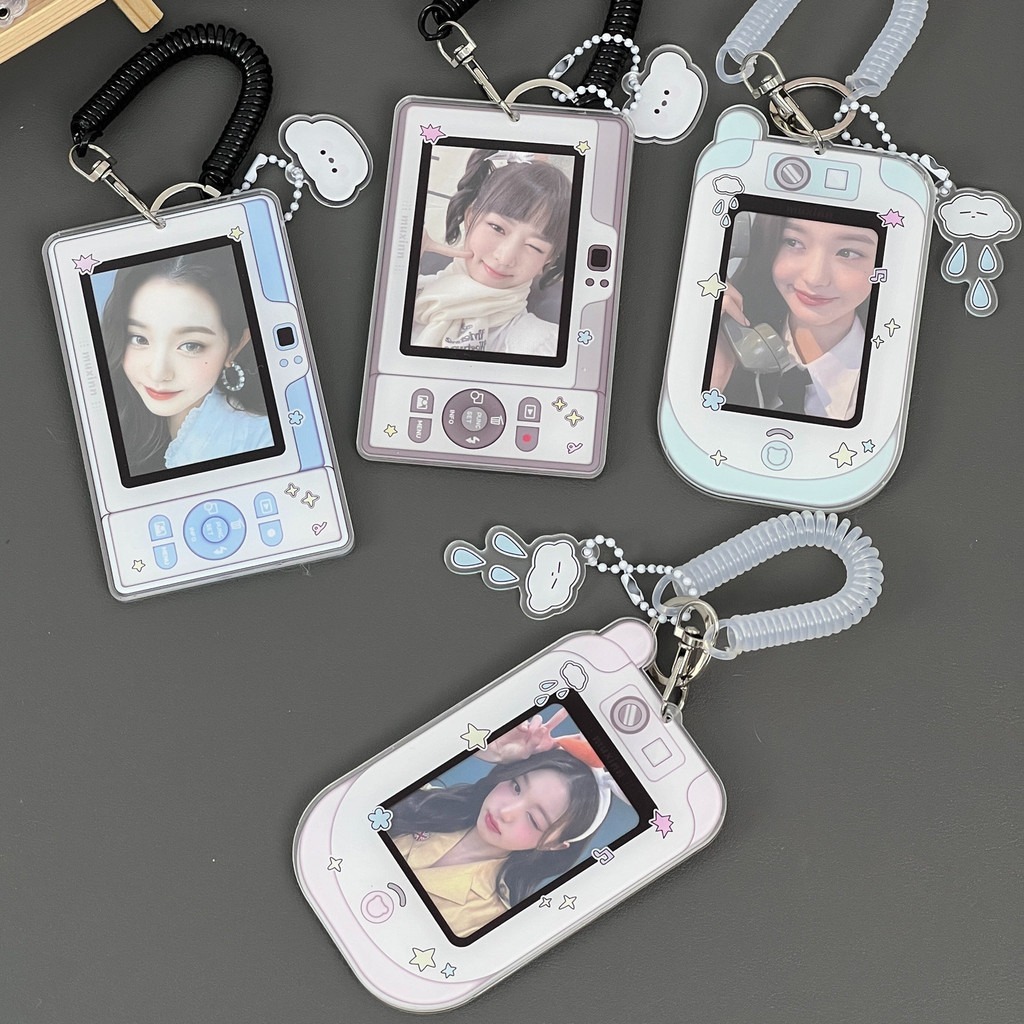 

3 Inch Colorful Phone Shape Card Holder Photocard Frame with Spring Rope Idol Photo Card Bag Bus Card ID Card Acrylic Protective Case