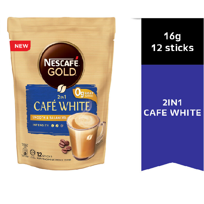 

Nescafe Gold 2in1 Cafe White No Sugar Added 12 x 16 Gram