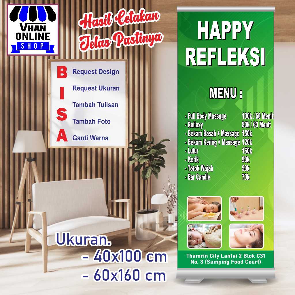 Cetak Spanduk Banner Jasa Pijat dan Bekam Warna Hijau