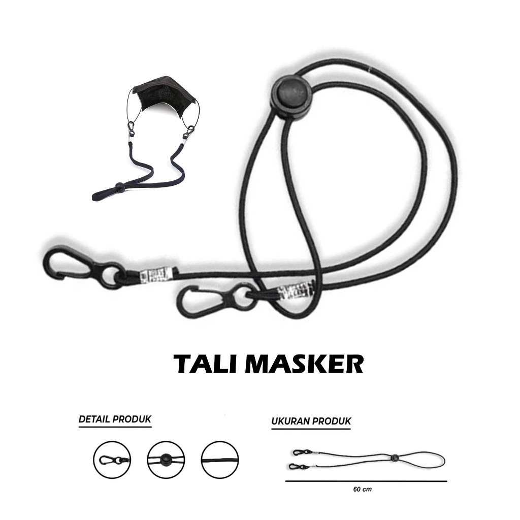 Konektor masker tali hijab Warna Hitam Polos Bahan Elastis Strap Mask