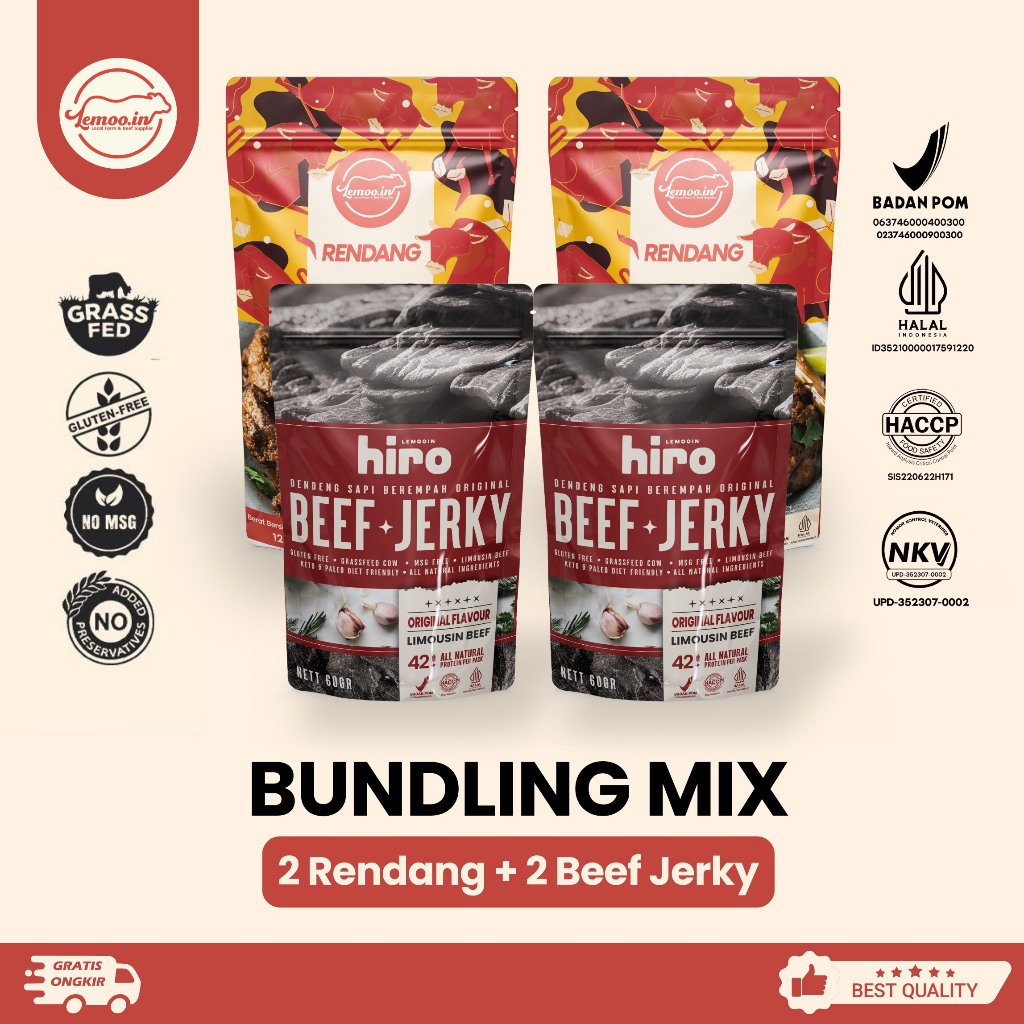

LEMOOIN Bundling 2 Beef Jerky + 2 Lemooin Rendang Daging Sapi