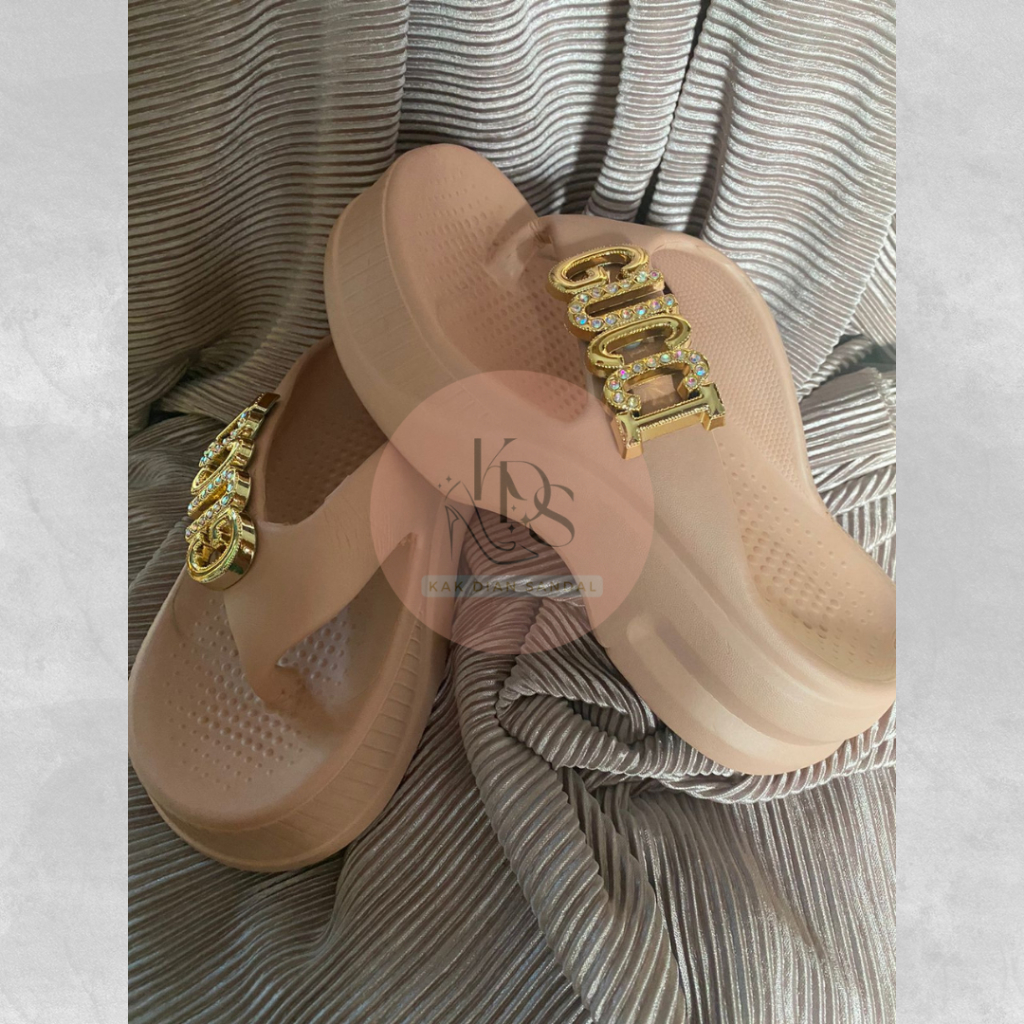 KDS | Gucci 306 W Sendal Jepit Wanita Dewasa Tebal/Sandal Wedges anti slip Cewek Busa/Selop Santai P