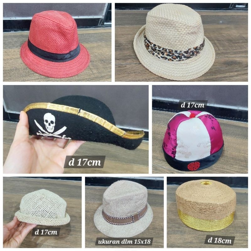 PRELOVED and NEW TOPI FEDORA HAT ANAK TOPI PANTAI ANYAMAN TOPI BAJAK LAUT PIRATES CHEONGSAM SONGKOK