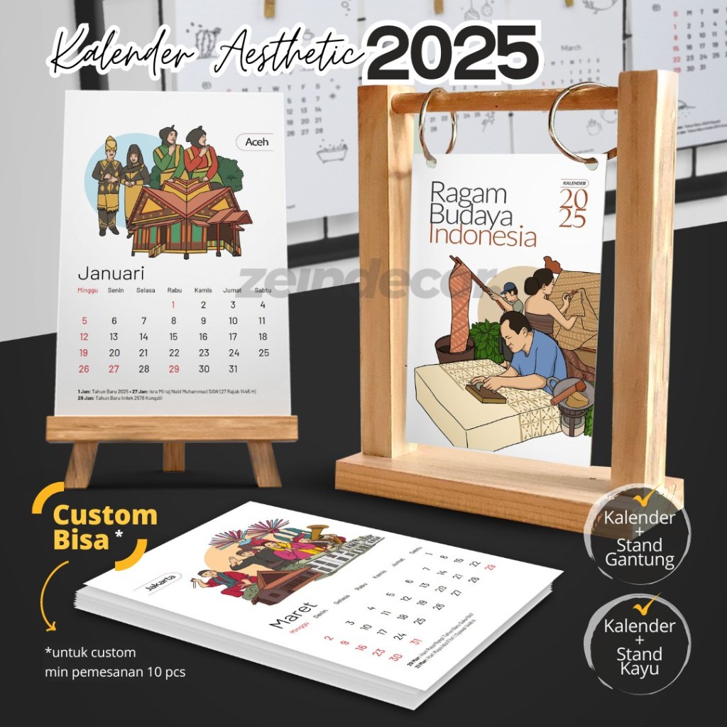 

2025 Kalender Meja Plus Easel atau Plus Stand Gantung Kalender Mini Ukuran A6 Cocok untuk Hampers