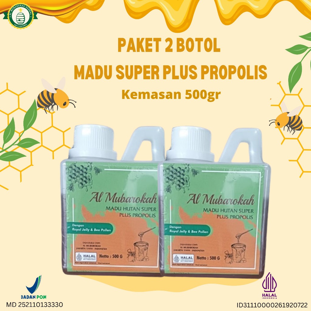 

AL MUBAROKAH - Madu Super Plus Propolis Al Mubarokah Paket Isi 2 Botol Kemasan 500 gr