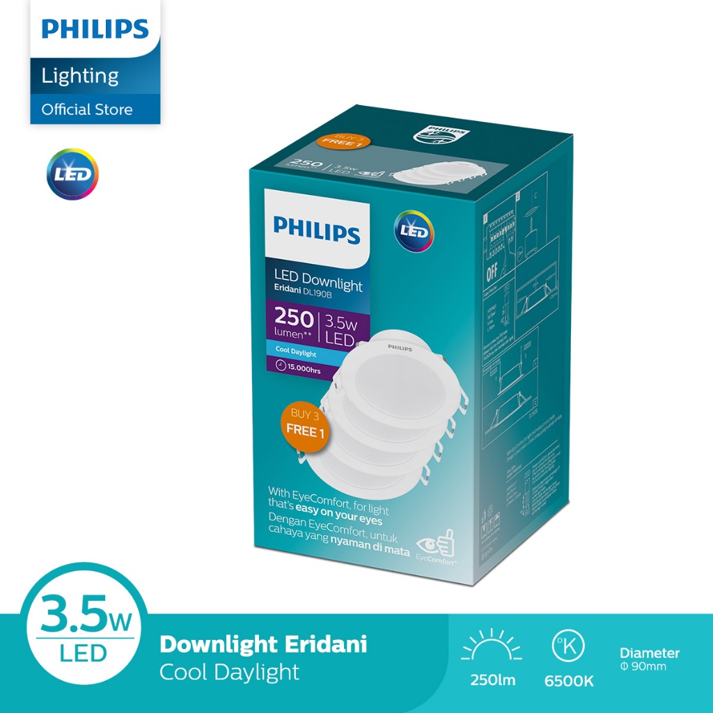 Philips Multipack Downlight Eridani DL190B LED3 D80 3.5W 865 WH