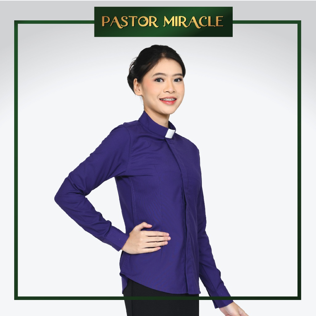 Miracle - New Pendeta Wanita Kemeja Collar - Panjang - Polos - Jos Miracle Bandung