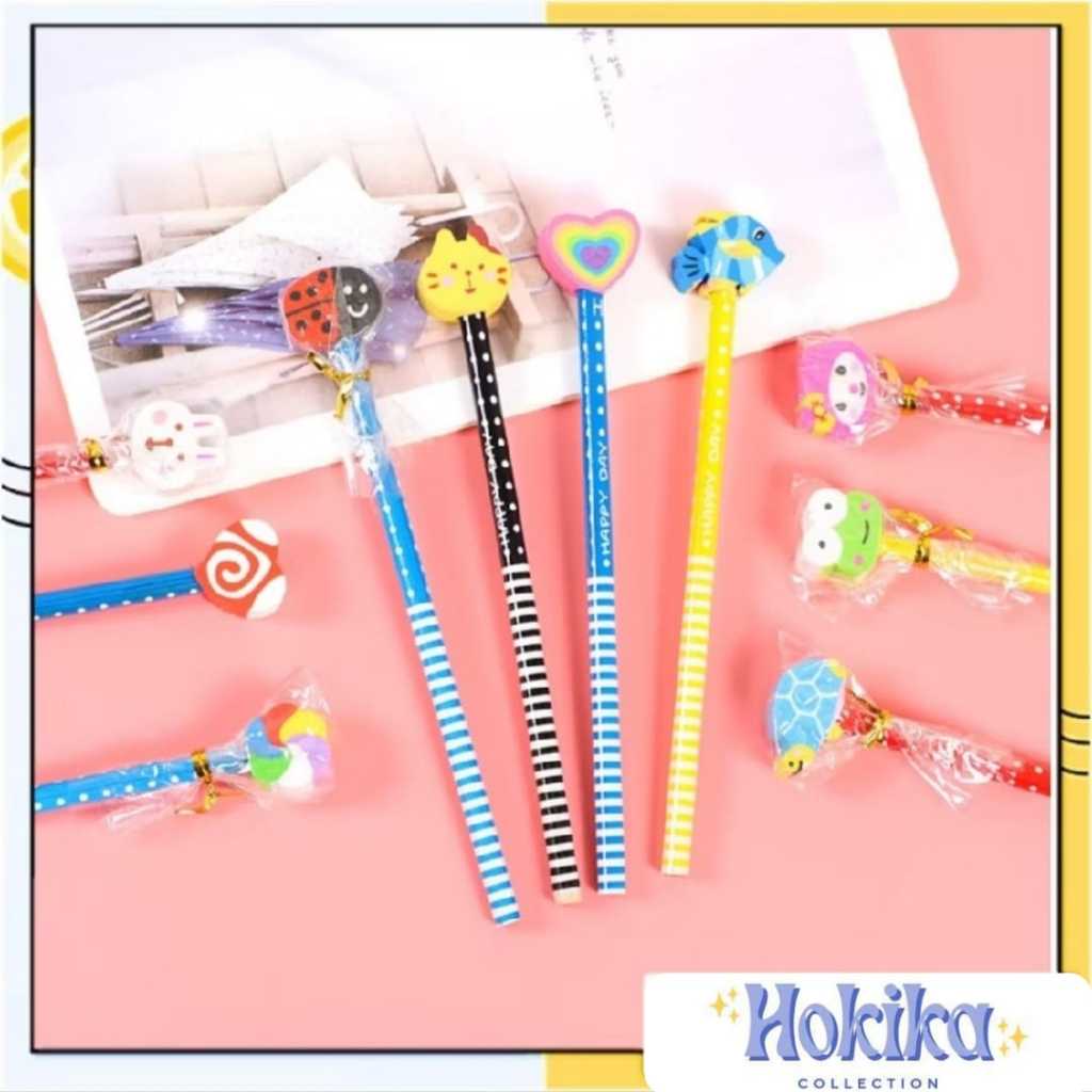

HOKIKA PENSIL + PENGHAPUS KARAKTER KARTUN LUCU MOTIF GARIS POLKADOT ANAK-ANAK