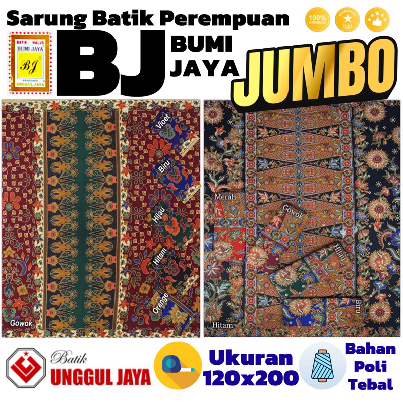 Sarung Batik Bumi Jaya Unggul Kain Polyester Tebal Jarik Wanita Motif Panjang Sudah Jahit Pekalongan