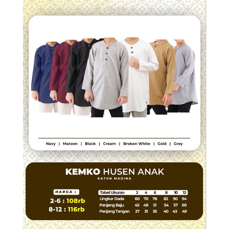 Koko Anak Lengan Panjang Husen baju Koko Lengan Panjang Bahan Katun Madinah Adem