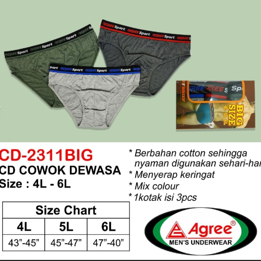 Cd Pria Dewasa Jumbo Agree 2311 Karet Boxer Lusinan | Celana Dalam Pria Adem