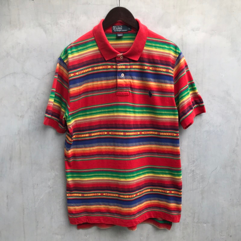 Kaos Kerah by Ralph Lauren Aztec Navajo 90s Polo Shirt Large
