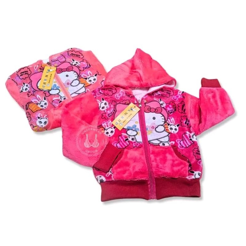Jaket Bulu Anak Perempuan Laki-laki Usia 1 - 3 Tahun Motif Bordir Lucu cowok Cewek Balita Premium Co