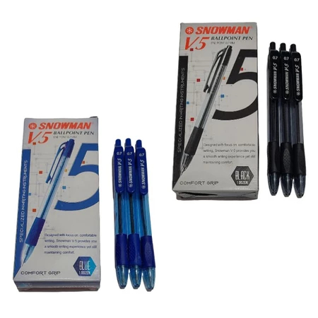 

(12 Pcs) / 6 Pcs / 3 Pcs) SNOWMAN Ballpoint Pen / Pulpen V5 0.7 mm Warna Hitam & Biru
