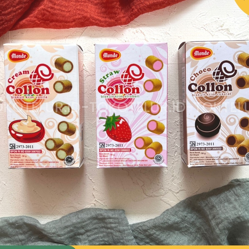 

Monde Collon Biskuit Isi Krim Coklat Cokelat Strawberry Vanilla 50gr