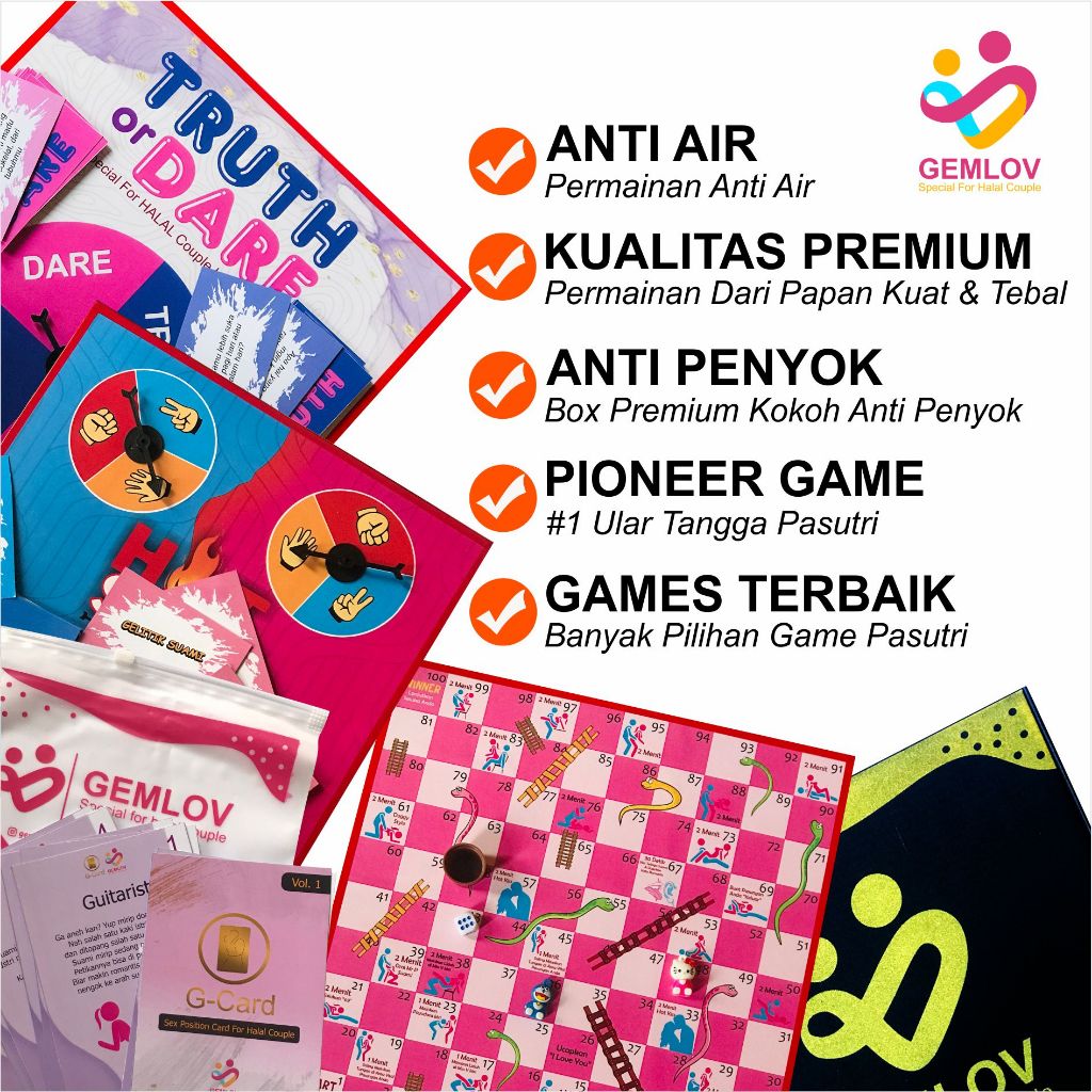 GEMLOV Permainan Pasangan Halal,Ular Tangga,Kartu Truth Or Dare,Couple Games Pasutri Kado Pernikahan