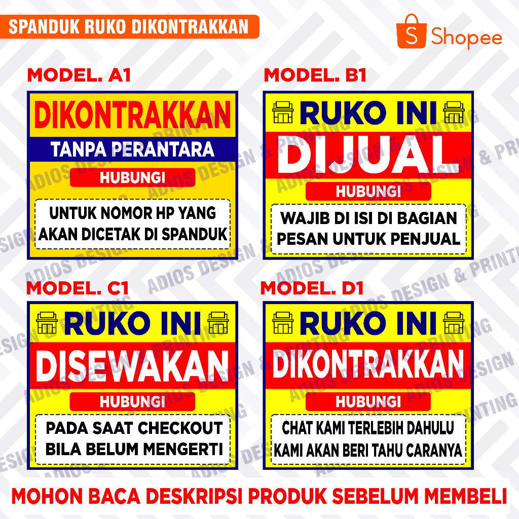 SPANDUK  BANNER, RUKO DIJUAL / DISEWAKAN / DIKONTRAKAN