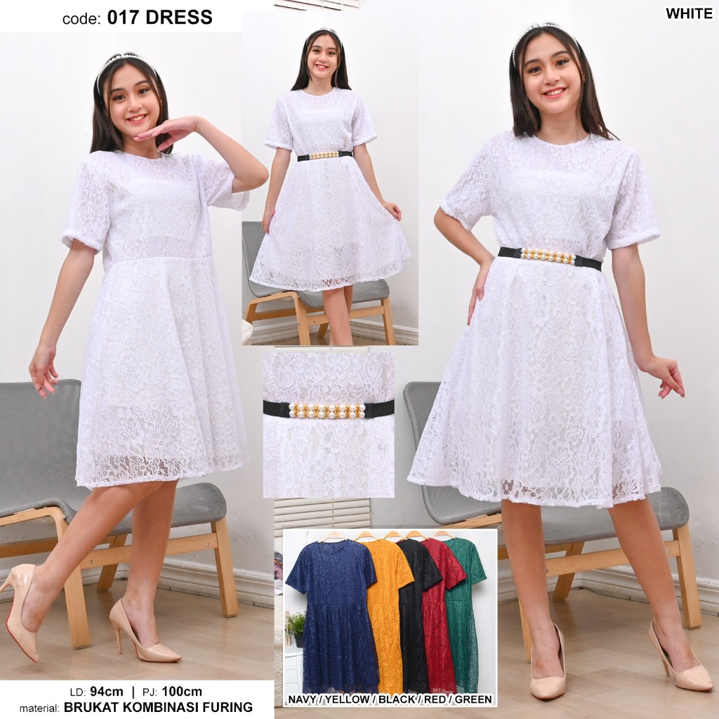 Dress Pesta | Dress natal Brokat Elegan Kombinasi Furing – Tersedia Putih & Warna Lain