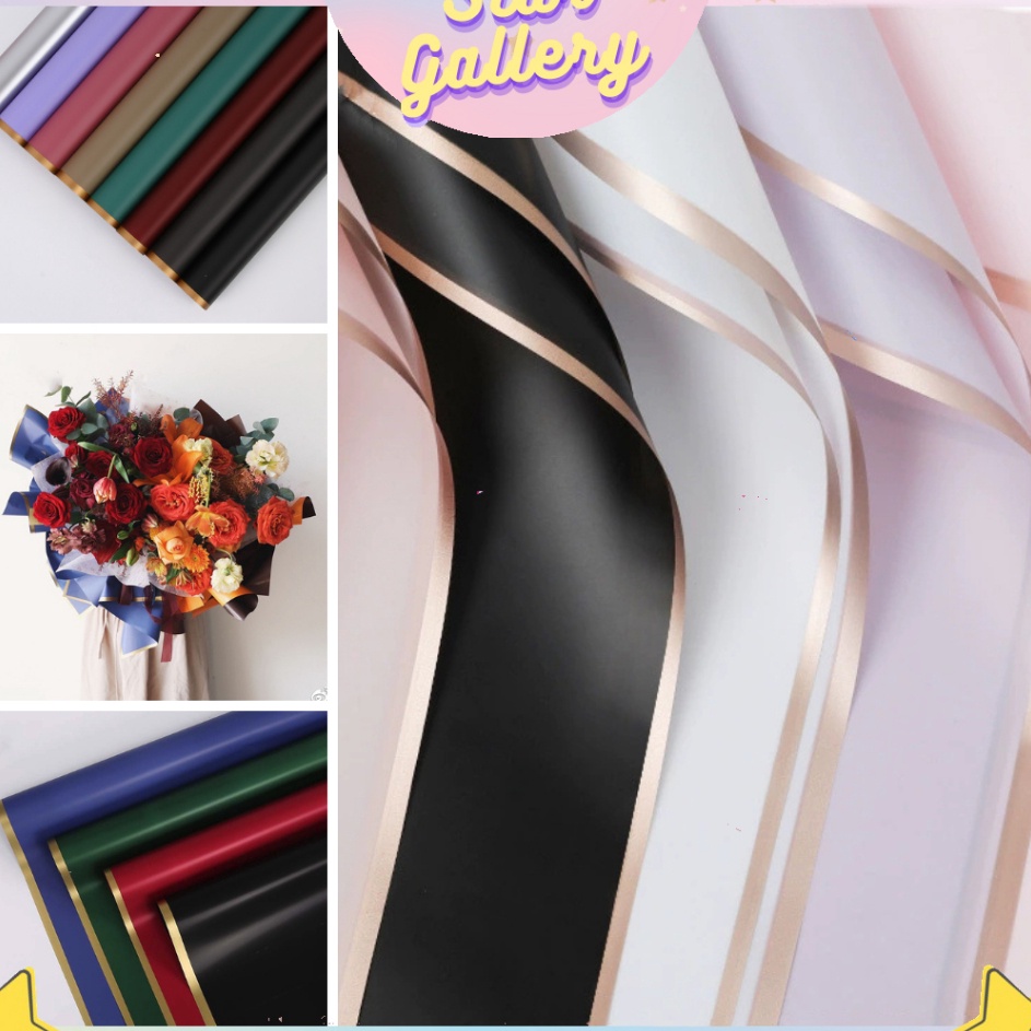 

Lebih Meriah 1 PACK ISI 2 LEMBAR Kertas Bunga Buket List Gold Emas Cellophane Flower Wrapping Pack List Gold KB1