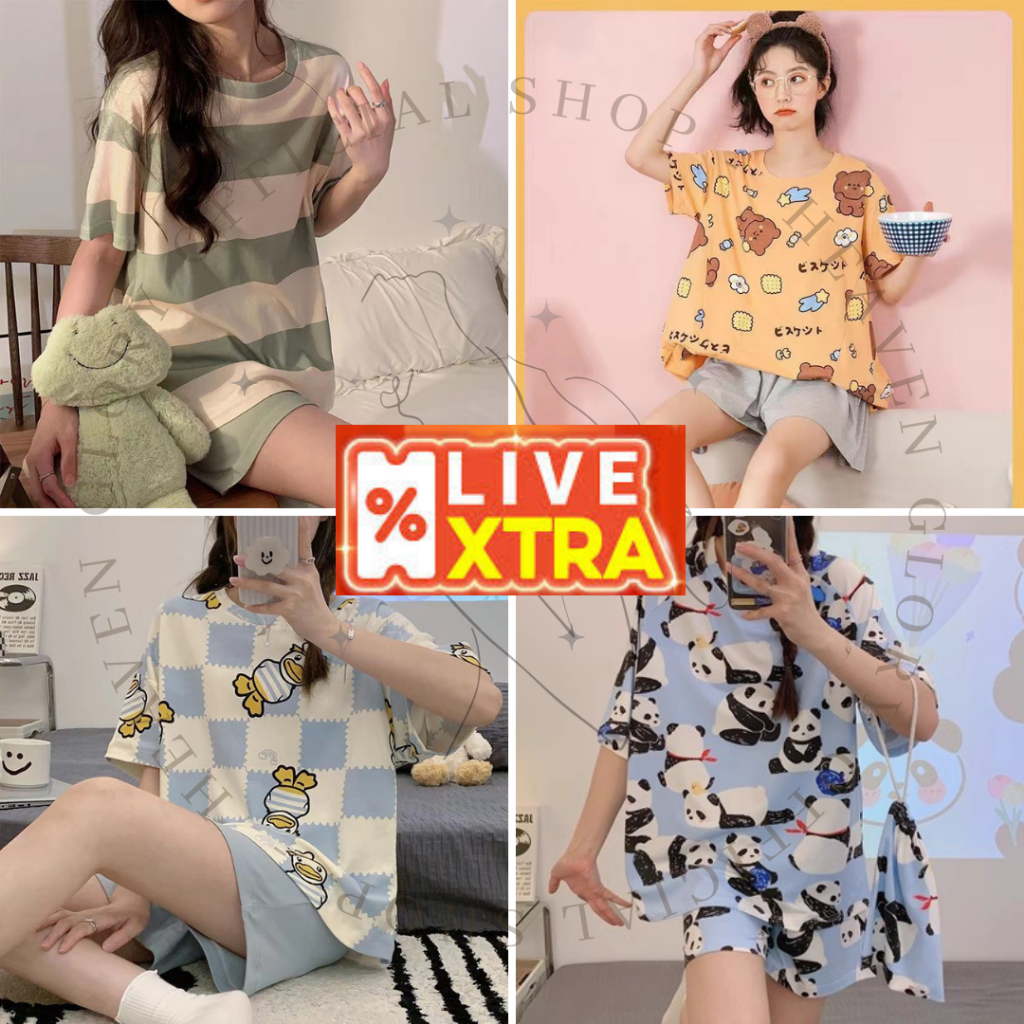 Glory XXL Baju Tidur Wanita Lengan Pendek Celana Pendek Baju Tidur Jumbo Set Piyama Import Set