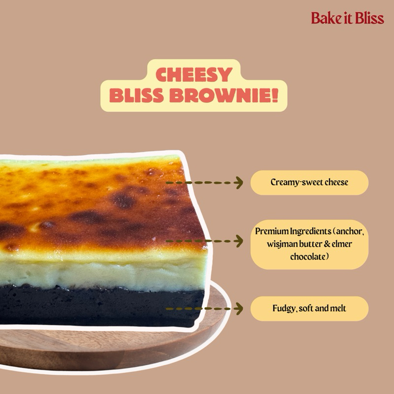 

Cheesy Bliss Brownie | Brownies Fudgy dengan Keju Bakar Premium dan Dark Chocolate