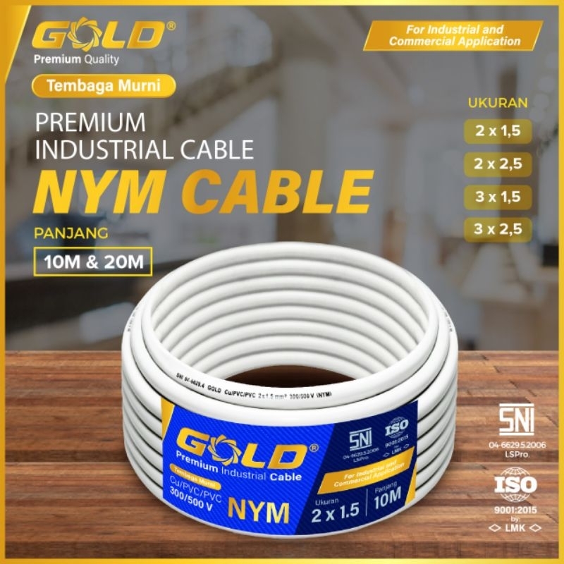 GOLD NYM CABLE 10M SNI / NYM KABEL LISTRIK GOLD 10METER SNI / KABEL LISTRIK GOLD NYM 10 METER 2X1,5