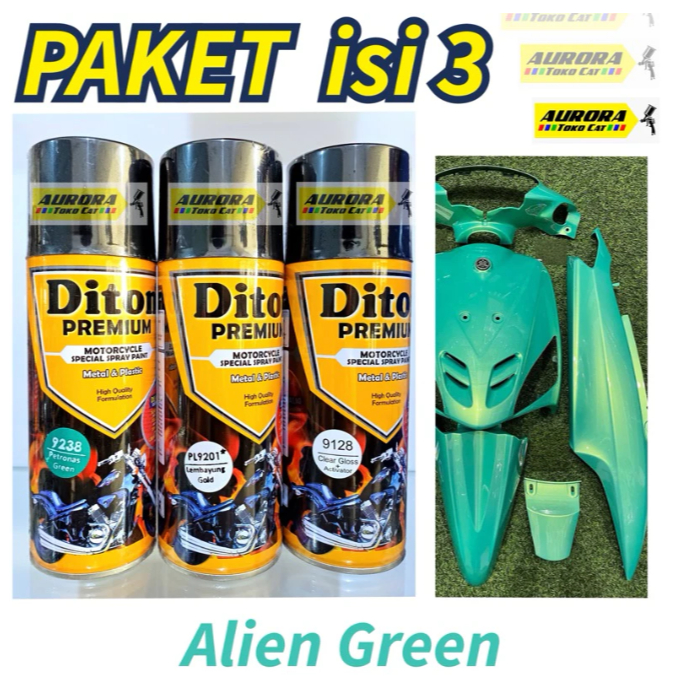Paket Diton Premium Alien Green isi 3 kaleng 400ml | Cat Hijau Tosca Efek Lembayung Emas | pilok sep