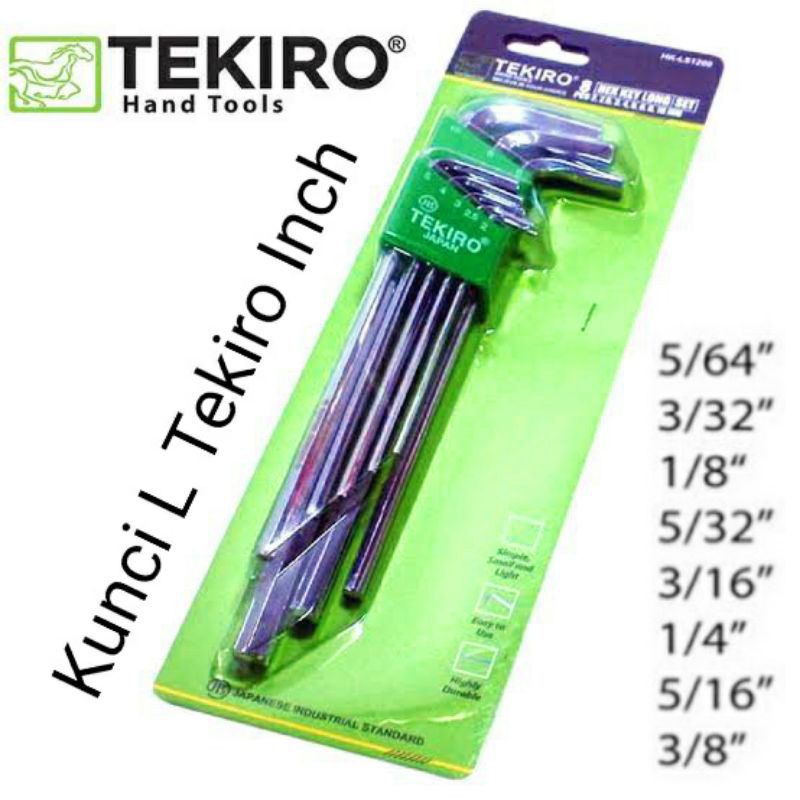 TEKIRO KUNCI L INCI SET METRIK PANJANG 8PCS / KUNCI L  INCHI 3/8" - 5/64" 8 PCS