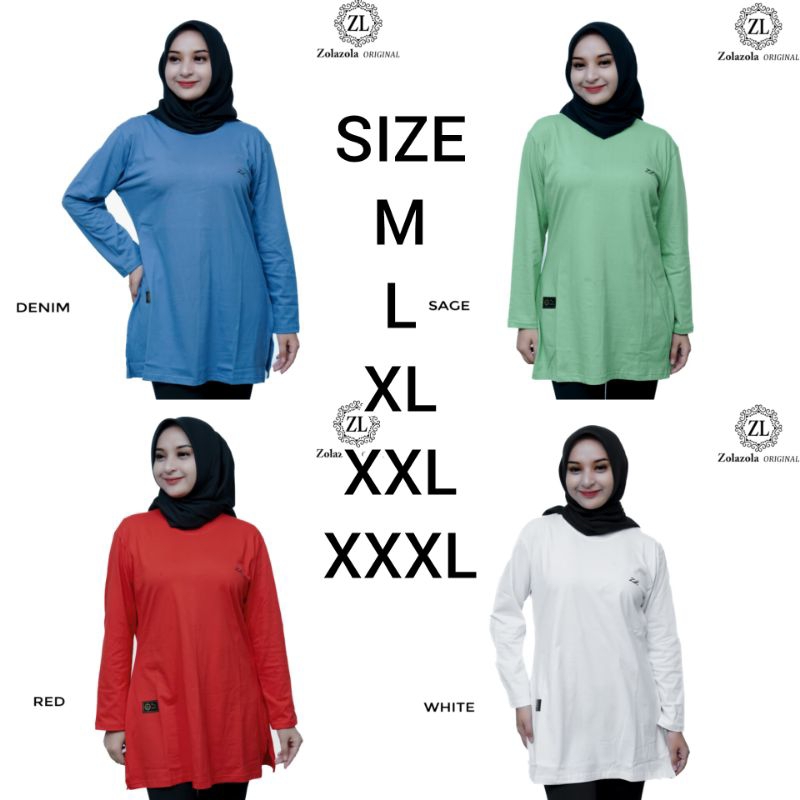 ZOLA ZOLA Kaos Polos Wanita Tunik Atasan Lengan Panjang Cotton Combed 24s
