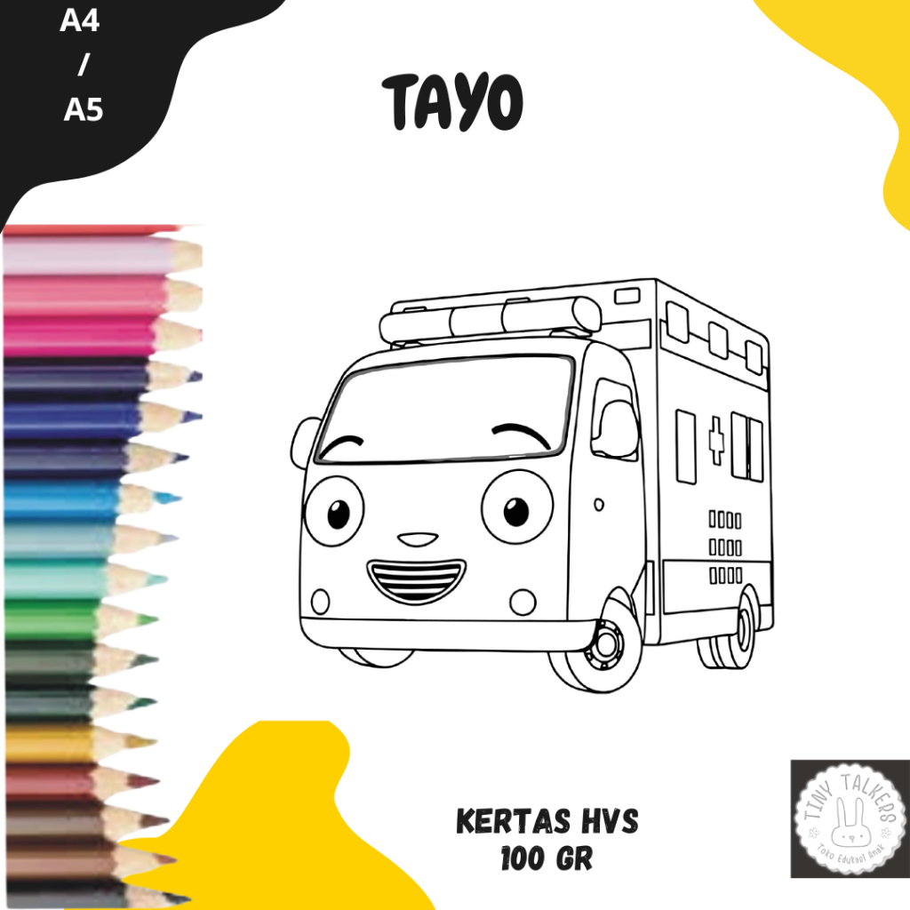 Mewarnai Gambar Tayo untuk TK SD PAUD Kertas HVS 100gr Bukan Buku Mewarnai