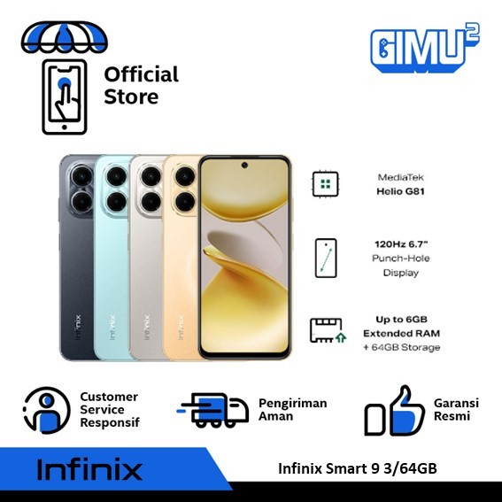 Infinix Smart 9 3/64GB | 4/128GB - Up to 6GB | 8GB Extended RAM - 6.7 inch 120Hz Punch Hole Display 