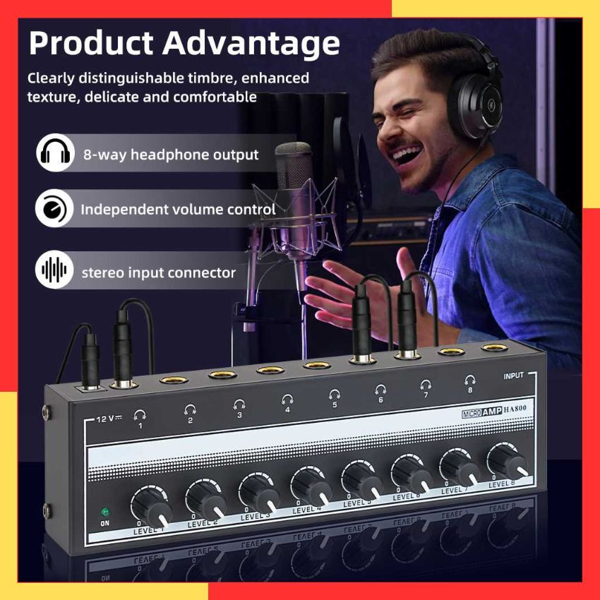 Headphone Amplifier Mini Mixer Splitter 8 Channel Kontrol Volume Headset