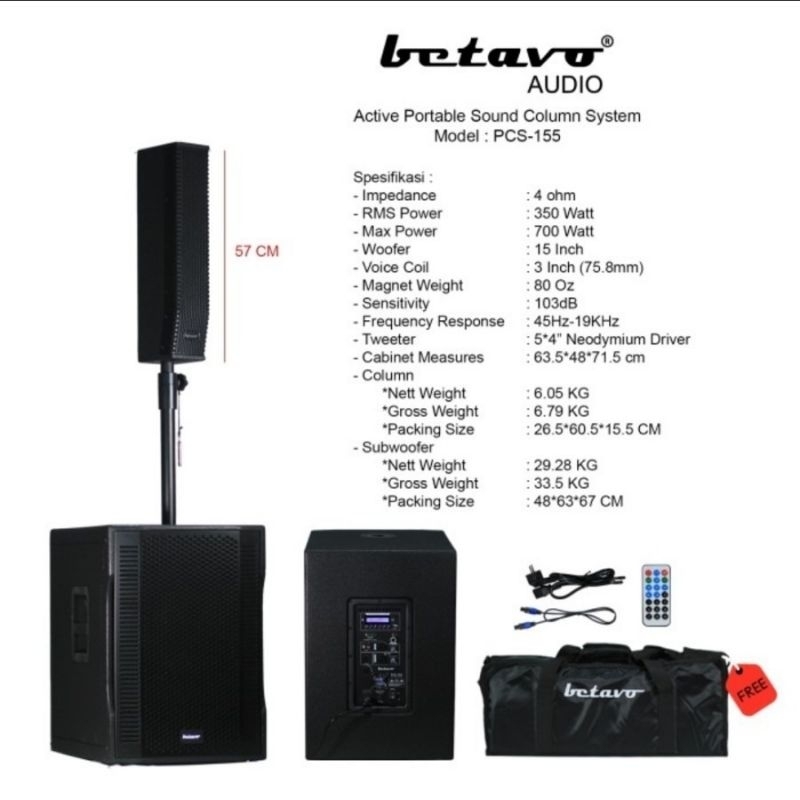 SPEAKER AKTIF COLUMN SATELITE 15 INCH BETAVO PCS  155 ORIGINAL