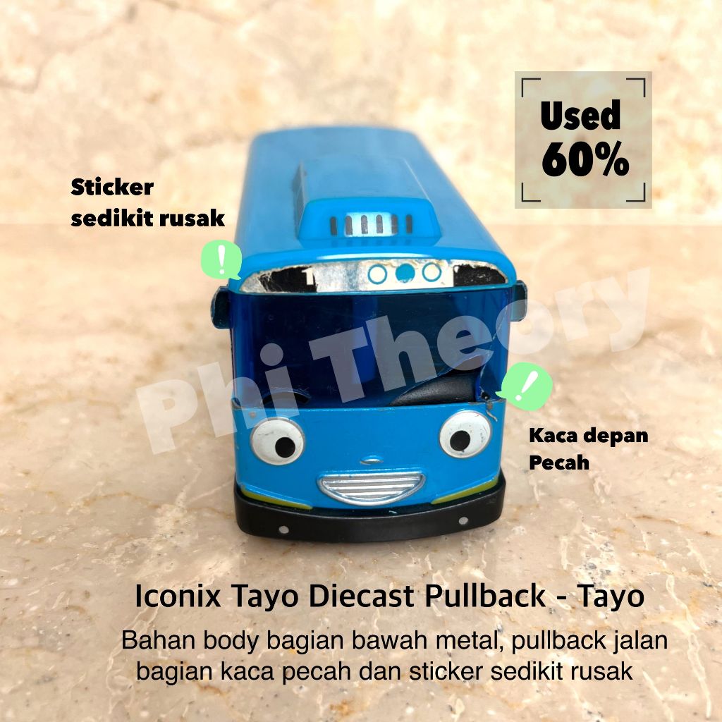 Iconix Tayo Diecast Pullback - Tayo / Mainan Mobil Besi Bus Biru Anak
