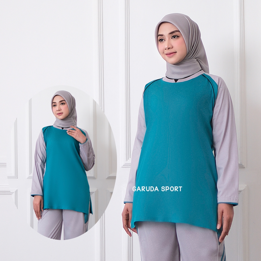 Baju olahraga muslim / kaos tunik senam muslimah / seragam senam wanita model muslim bahan katun