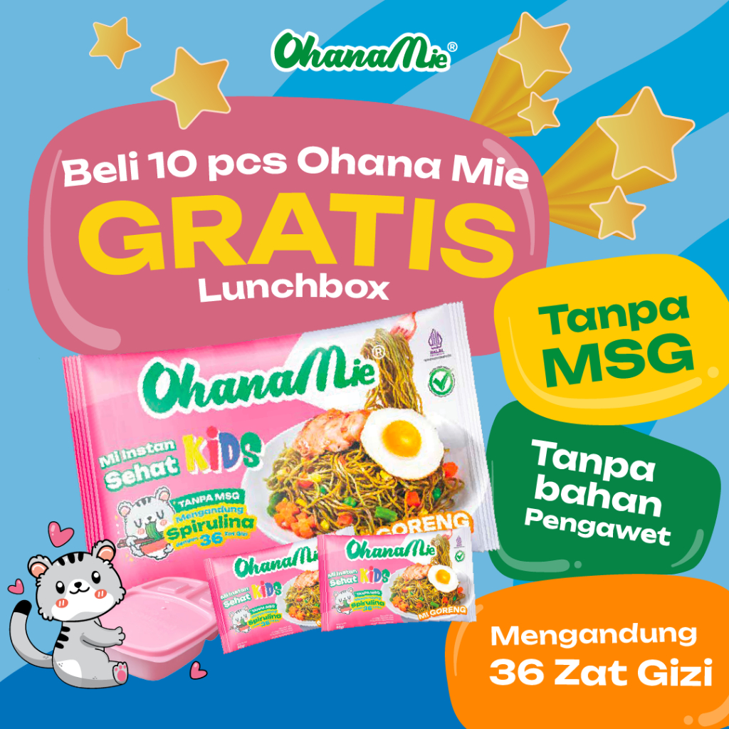 

10 Pcs Gratis Lunch Box Mie Goreng Instan Anak Sehat Tanpa Pengawet dan MSG Ohana Mie