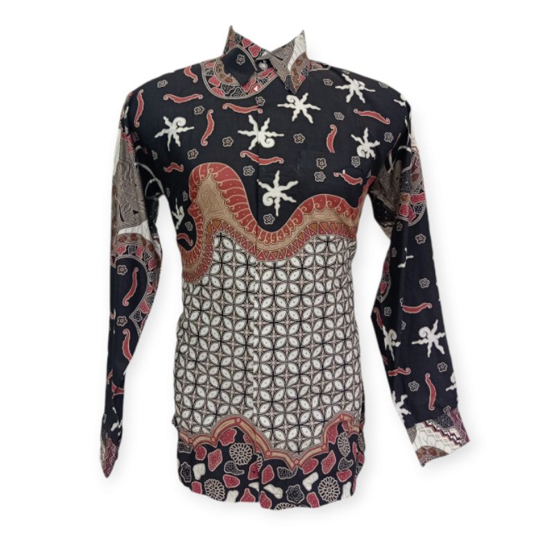 KEMEJA BATIK KHALIFAH BAHAN KATUN PREMIUM 40s HITAM TERAKOTA