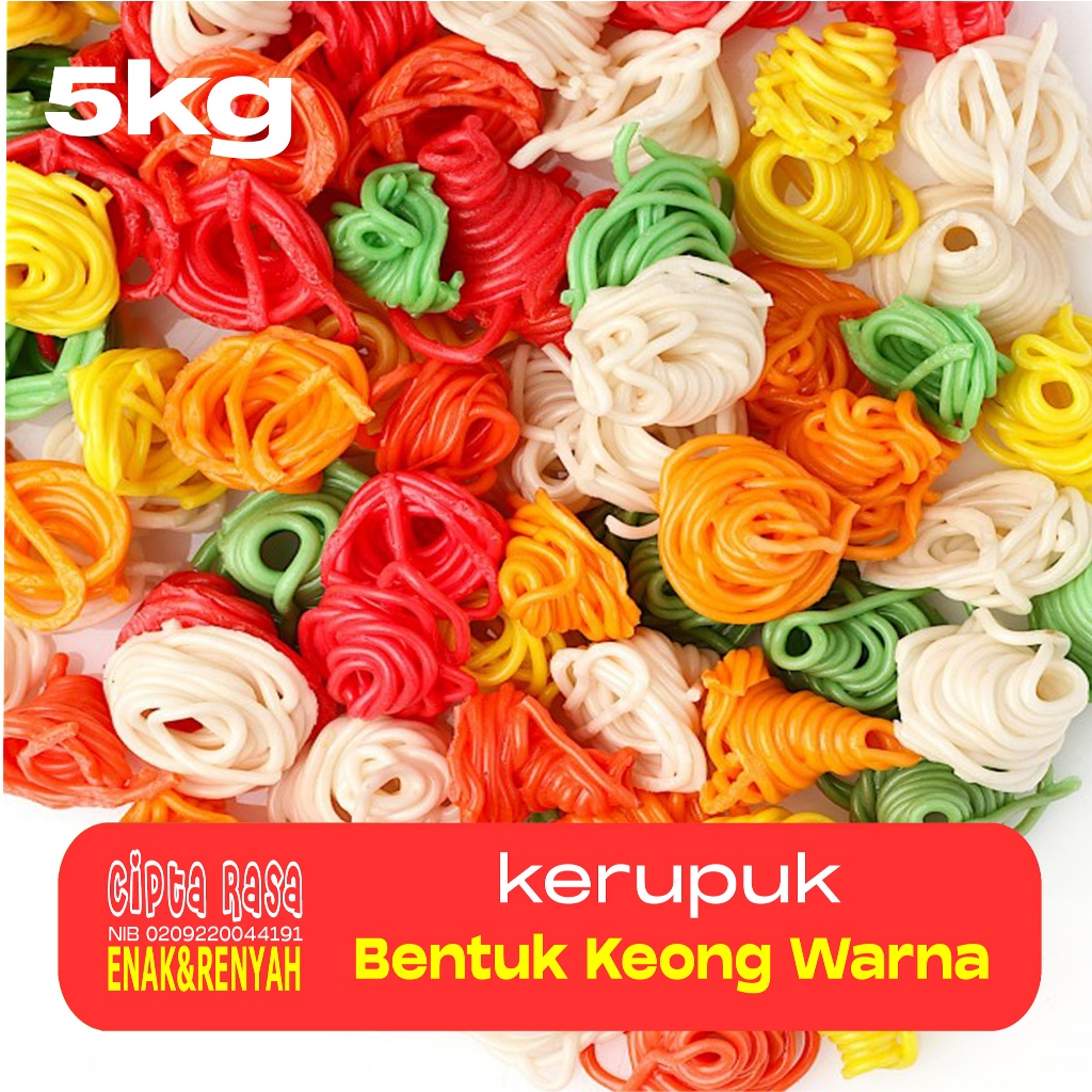 

KRUPUK / KERUPUK MENTAH / KERUPUK SEBLAK KEONG WARNA 5KG