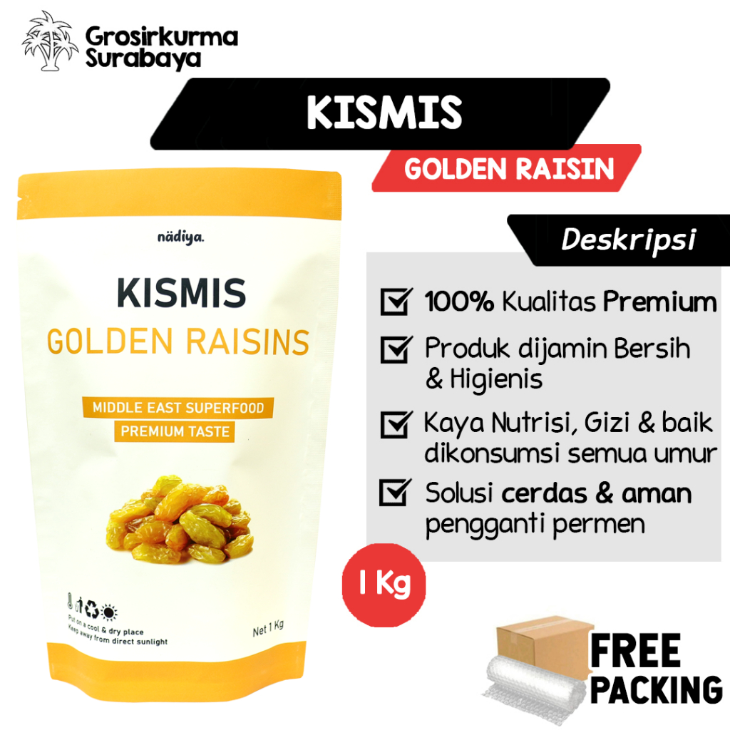 

Nadiya KISMIS GOLDEN RAISIN 1Kg Kualitas Premium Rasa Asam Manis Nutrisi Untuk Oleh oleh Haji Umroh