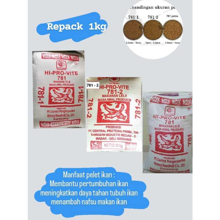 Pakan Ikan Lele, Gurame , Nila, Mas / Pelet 781 polos , 781-1 , 781-2 Per 1KG
